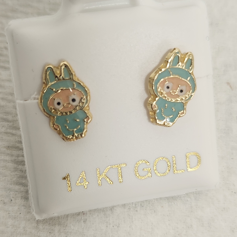 14KT Yellow Gold Enamel  Earrings